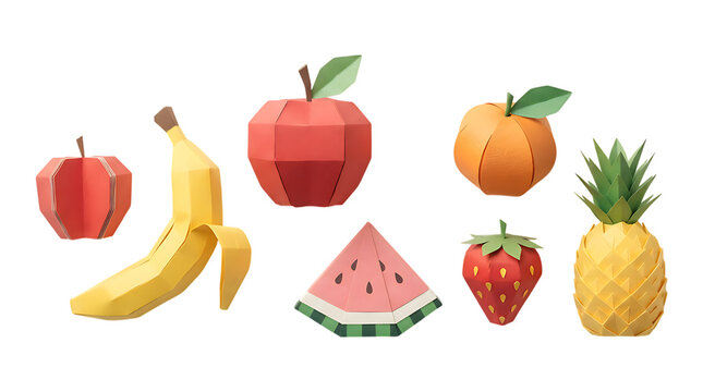 Set of paper craft fruit isolated on a white background for creative design