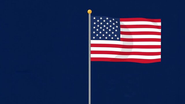 Multiple american flags waving on dark blue background
