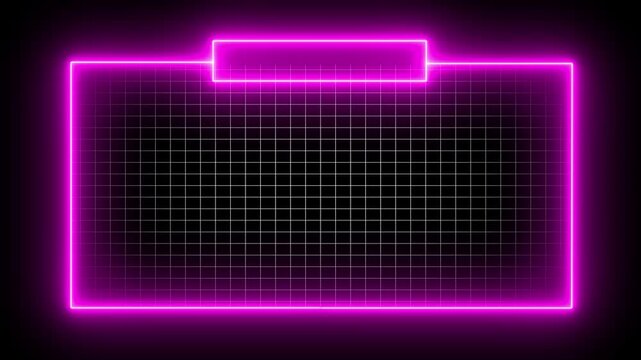 Neon pink glowing rectangular frame with digital grid background, for futuristic ui, overlay border