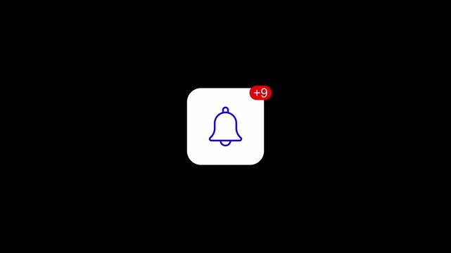 Bell notification icon animation with alpha channel, bell notification plus nine animation on a transparent background 
