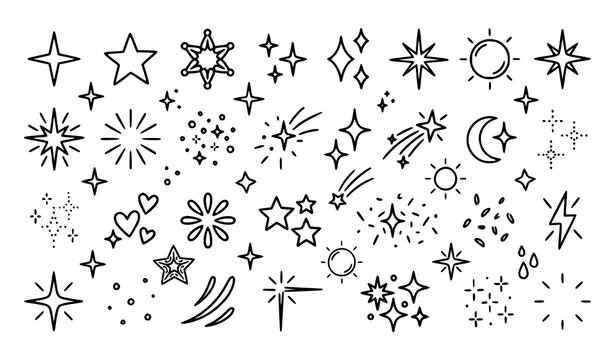 Hand Drawn Star Glitter Sparkle Doodle Vector Set