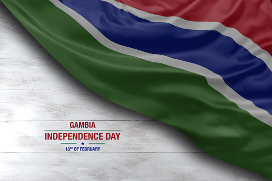 Gambia independence day greetings card with flag and white background