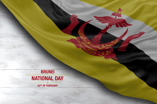 Brunei independence day greetings card with flag and white background