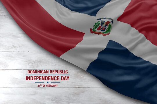 Dominican Republic independence day greetings card with flag and white background