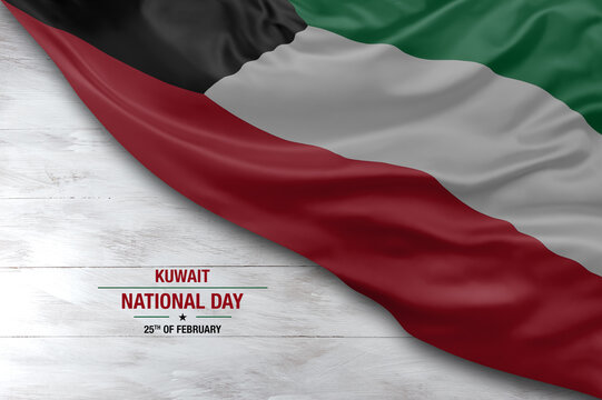 Kuwait independence day greetings card with flag and white background