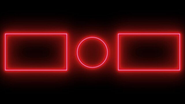 Red neon end screen template for you tube with glowing rectangles and center circle frame border