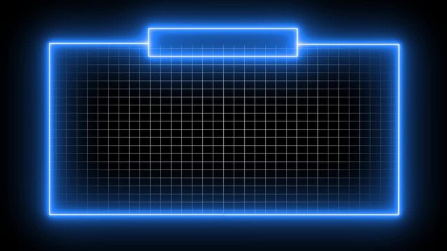 Neon blue glowing digital grid frame with header overlay for technology interface