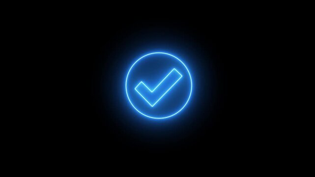 Luminous neon tick mark symbol for vote, choice, and verified concept animation.