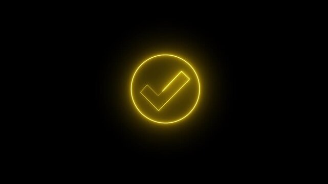 Luminous neon tick mark symbol for vote, choice, and verified concept animation.