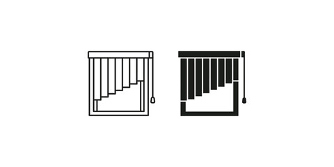 Fototapeta premium Vertical window blinds icons in outline and solid styles for interior design.