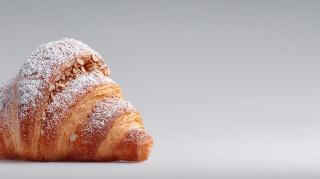 Golden Almond Croissant Dusted With Powdered Sugar
