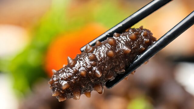 Cooked Sea Cucumber Held with Chopsticks