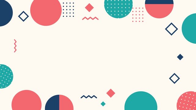 Animated Coral and Teal Geometric Frame with Rotating Shapes and Copy Space