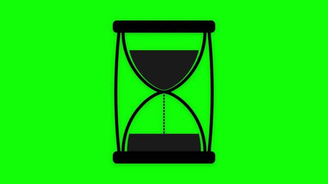 A simple black hourglass icon on a bright green chroma key background.
