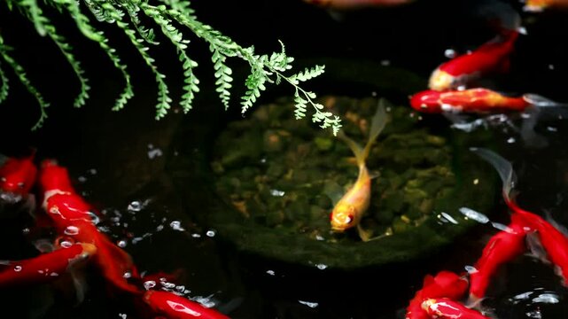 急いで餌を食べる金魚
