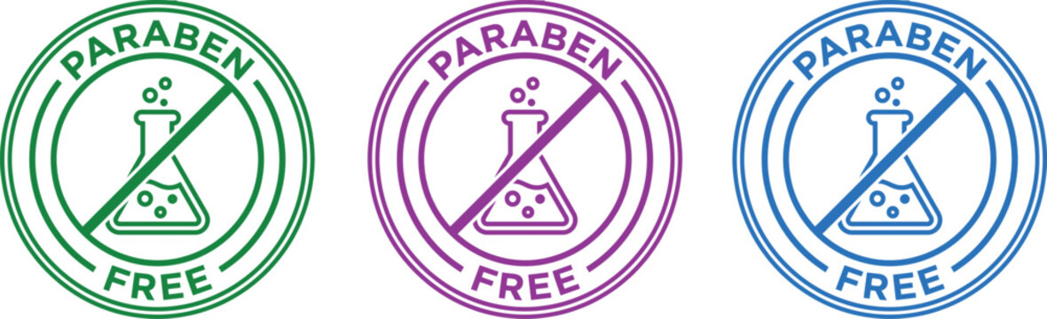 Paraben free stamp signs with chemical flask illustration chemical cosmetic