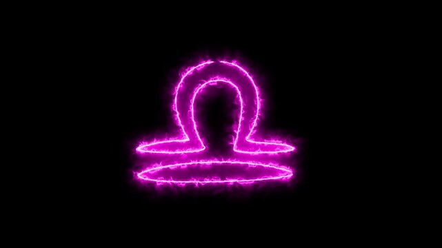 Libra Zodiac sign on fire animation on a black background. burning in a flame. Astrology icon. Zodiac signs on a colored background with stars 4k video