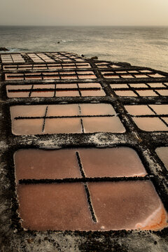 Sunset at the Salinas de Fuencaliente, salines in the south of La Palma, Canary Islands, Spain.