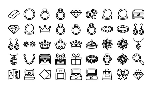 Gold Diamond Gemstone Precious Items Luxury Jewelry and Gift Collection Icons
