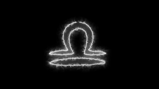Libra Zodiac sign on fire animation on a black background. burning in a flame. Astrology icon. Zodiac signs on a colored background with stars 4k video