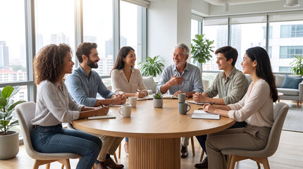 Fototapeta premium Diverse team discussing in modern office meeting