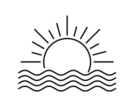 Sun and Ocean Waves Minimal Outline Icon