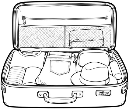 Open Suitcase Packed for Travel Featuring Clothes Hat and Accessories Ready for a Trip