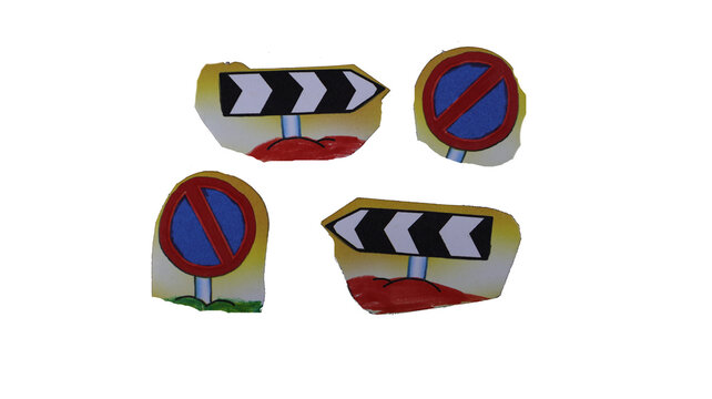 Traffic signs curve delineator and no-parking sign. Isolated with paths on a transparent background.