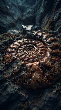 Ammonite fossil in rock