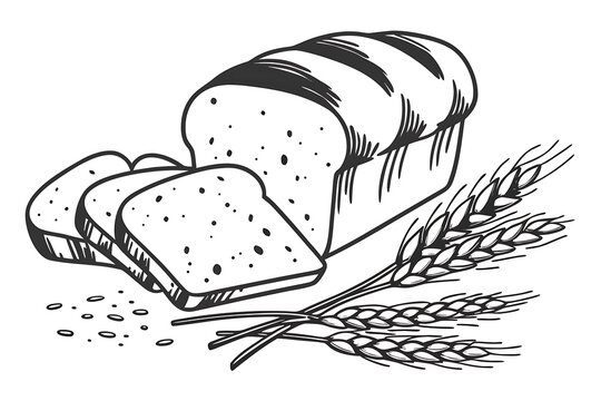 Whole wheat bread slices with wheat stalks illustration