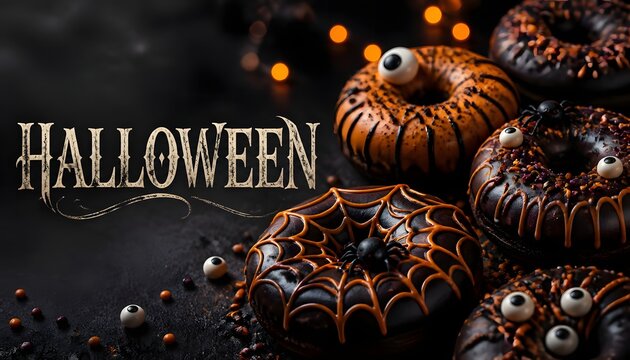Halloween chocolate glazed donuts with spooky eye decorations halloween chocolate