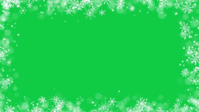 snow flakes and bokeh lights border frame green screen animation,chroma key snow flakes new year and Christmas isolated social media motion design element