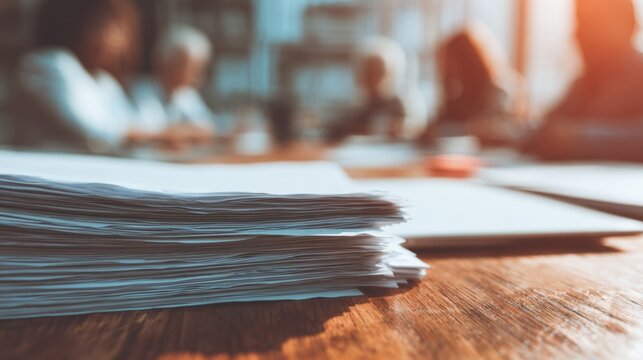 Stack of Documents on a Table During a Corporate Meeting