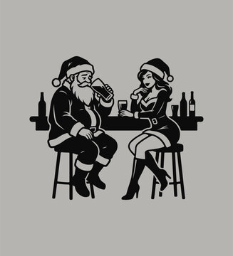 Santa & Mrs. Claus Beer Night Adobe Illustrator Artwork
