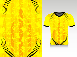 Bright yellow and black sports t-shirt sublimation template with abstract line patterns vector © MdRezabul