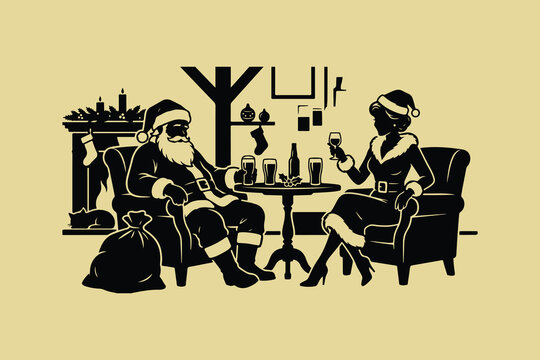 Santa Claus After Christmas Delivery Adobe Illustrator Artwork