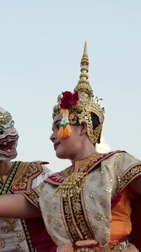 Performers Dancing Traditional Thai Khon Dance in Bangkok