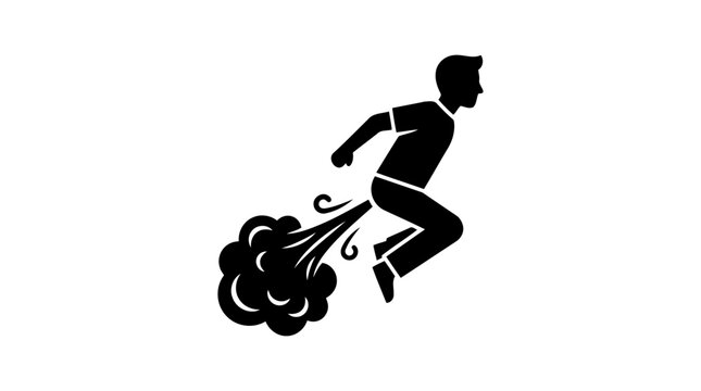 Running man emitting fumes a comical black silhouette figure human