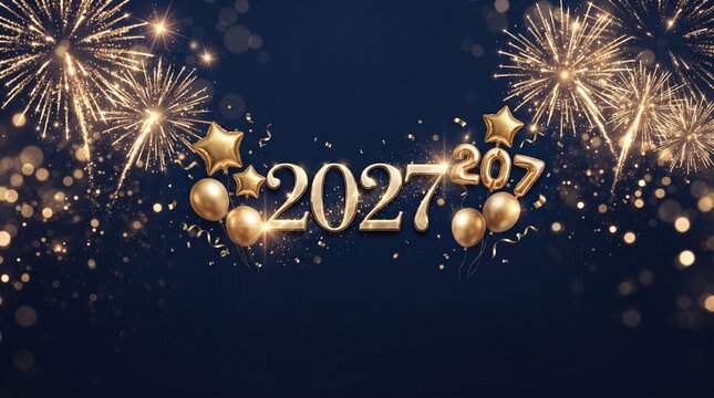 A vibrant new year's celebration with dazzling fireworks and a sparkling display of 2027