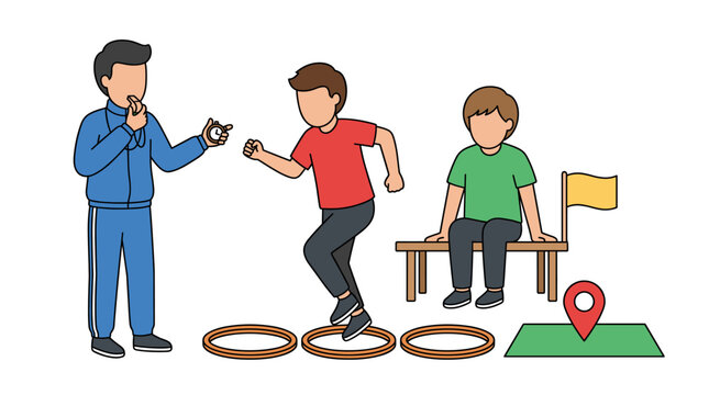 Children sports activity and coach training vector illustration