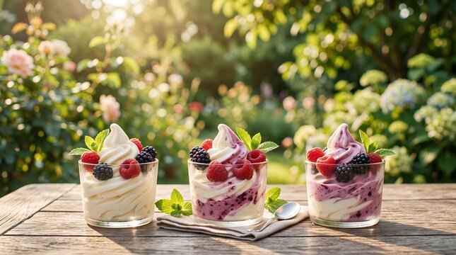 Realistic Frozen Yogurt With Fresh Berries Dessert Food Photography