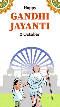 Gandhi Jayanti Orange White and Blue Festive Illustrated Greeting Video Story