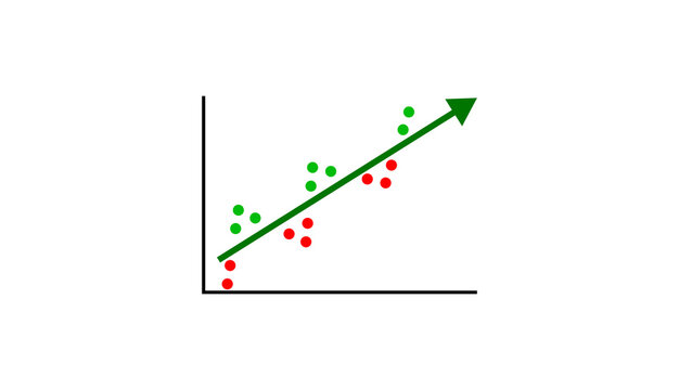 Business data correlation scatter graph icon showing positive growth trend isolated transparent background.