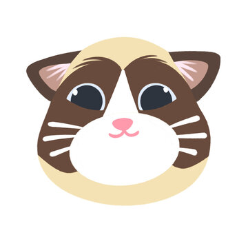 Cute Kawaii Siamese Cat Face Vector Illustration Isolated on White Background for Pet Shop Branding Logo or Sticker Design