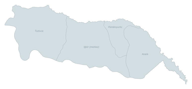 Administrative Divisions Map of Igd?r Province, Turkey