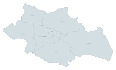 Obraz premium Administrative Divisions Map of Siirt Province, Turkey - Detailed Districts