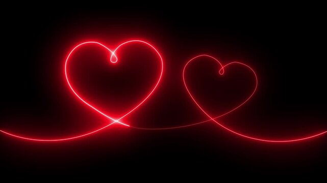 Red neon double heart line animation for Valentine's Day and romance concept animation.