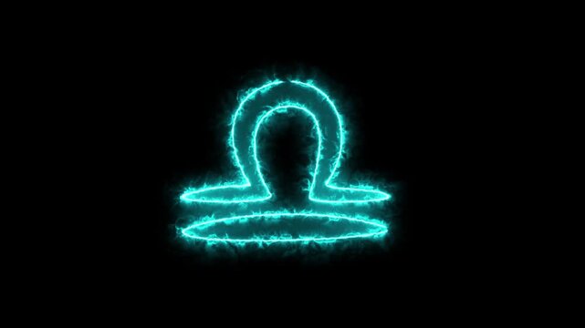 Libra Zodiac sign on fire animation on a black background. burning in a flame. Astrology icon. Zodiac signs on a colored background with stars 4k video