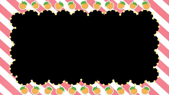 Animated Pink Striped Border Frame with Peach Fruit Illustrations