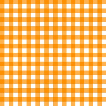 Bright orange and white gingham seamless pattern with a classic checkered design for fabric, fashion, packaging and decor.